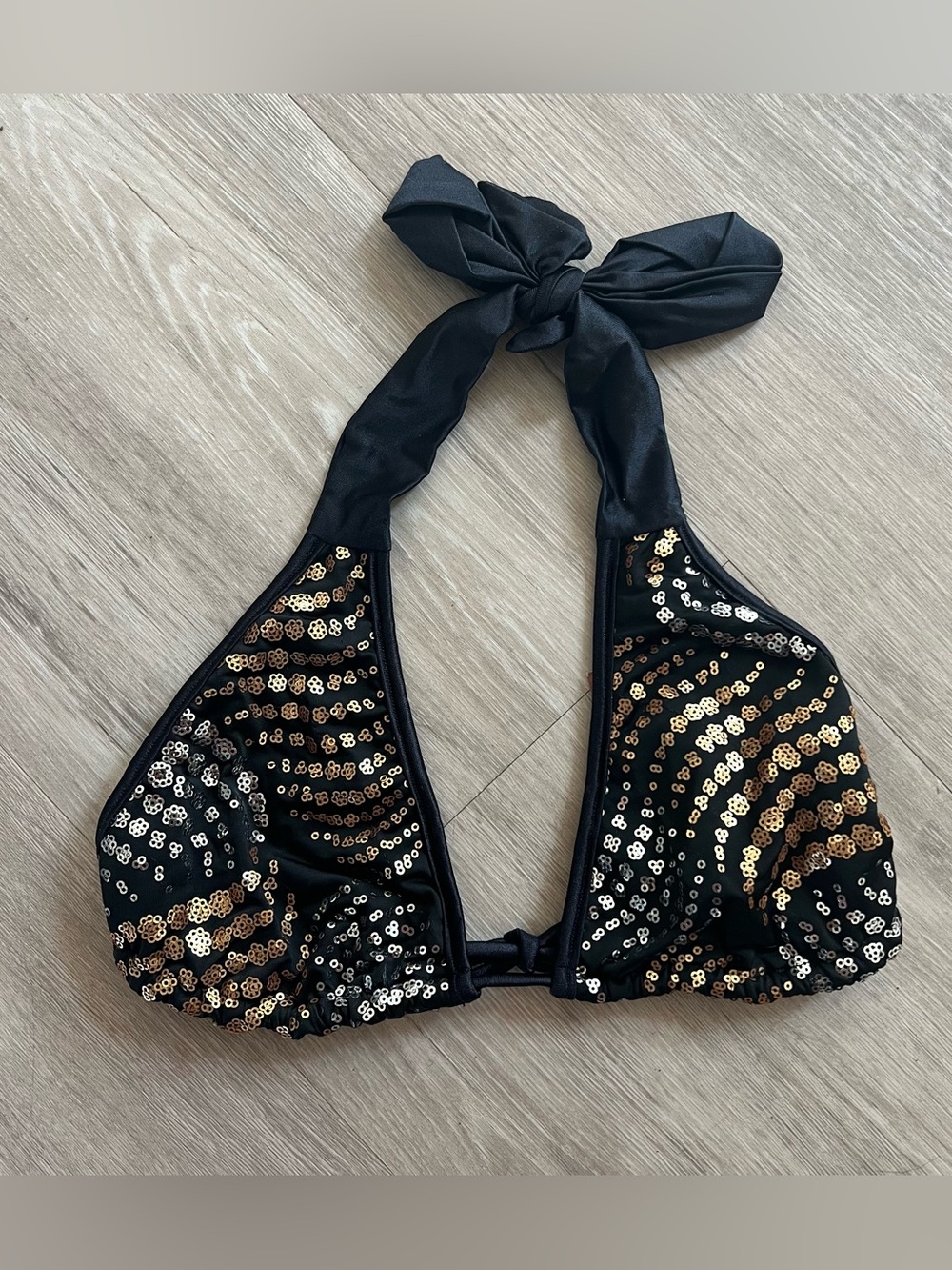 Black Sequin Halter Bikini Top - Women's Swimwear